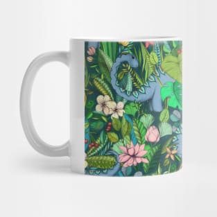 An unlikely garden filled with improbable plants - plumeria, magnolia, lotus flowers & lots of tropical & other leaves. Oh, & with dinosaurs, too. : ) Mug